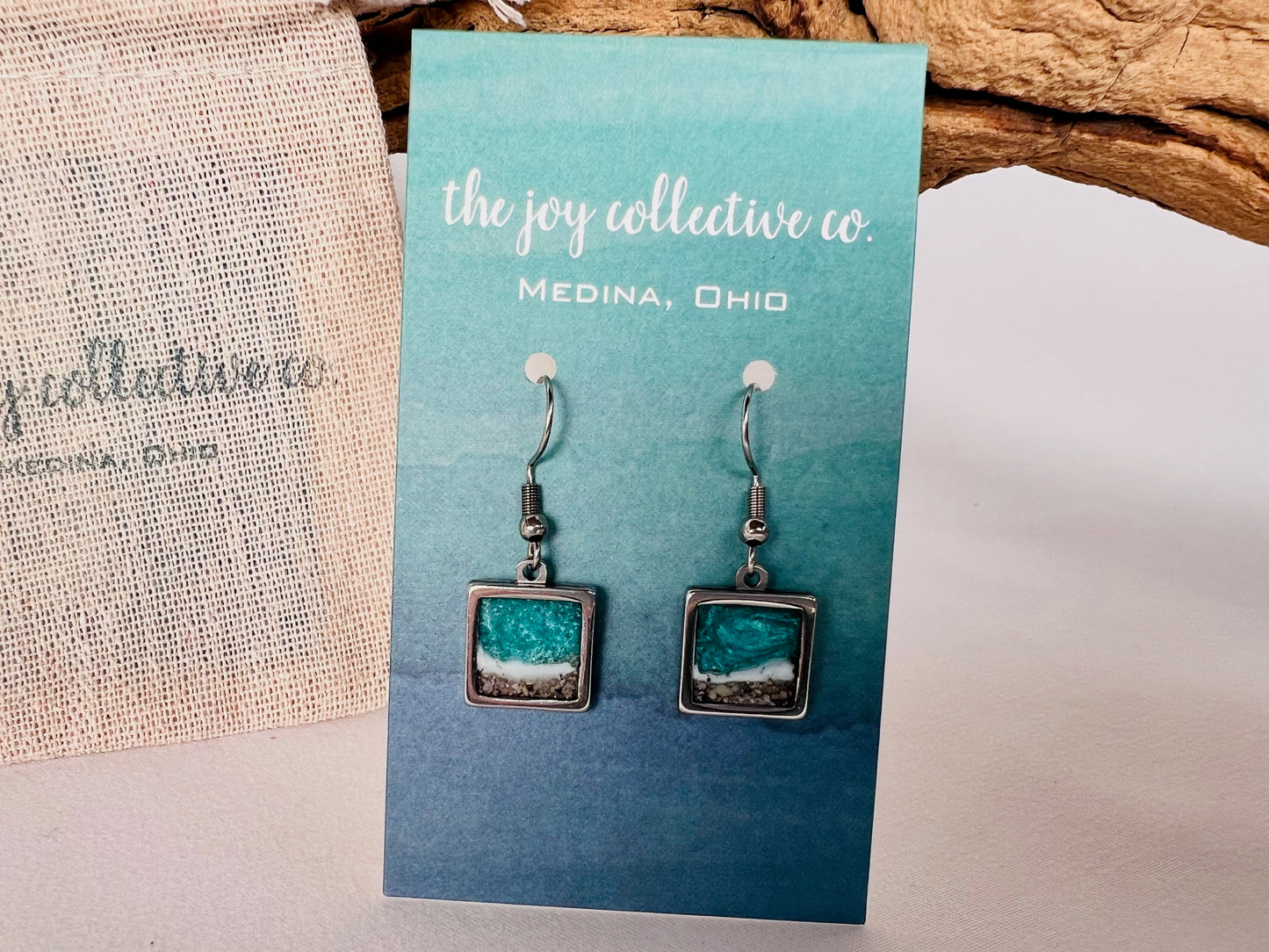 Beach Earrings - Aqua & Teal with White
