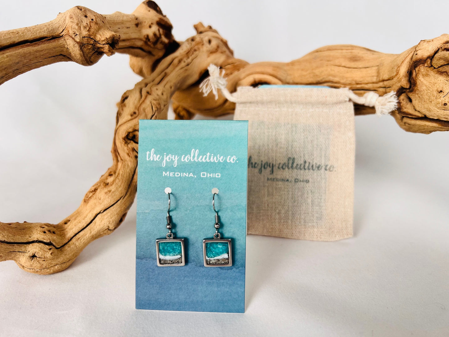 Beach Earrings - Aqua & Teal with White
