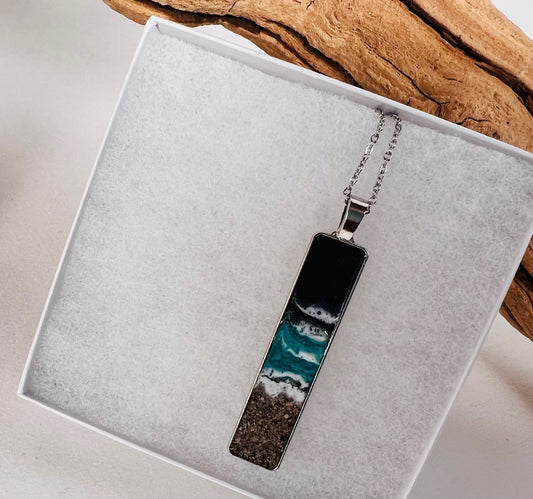 Vertical Rectangle - Beach Pendant - Navy and Aqua