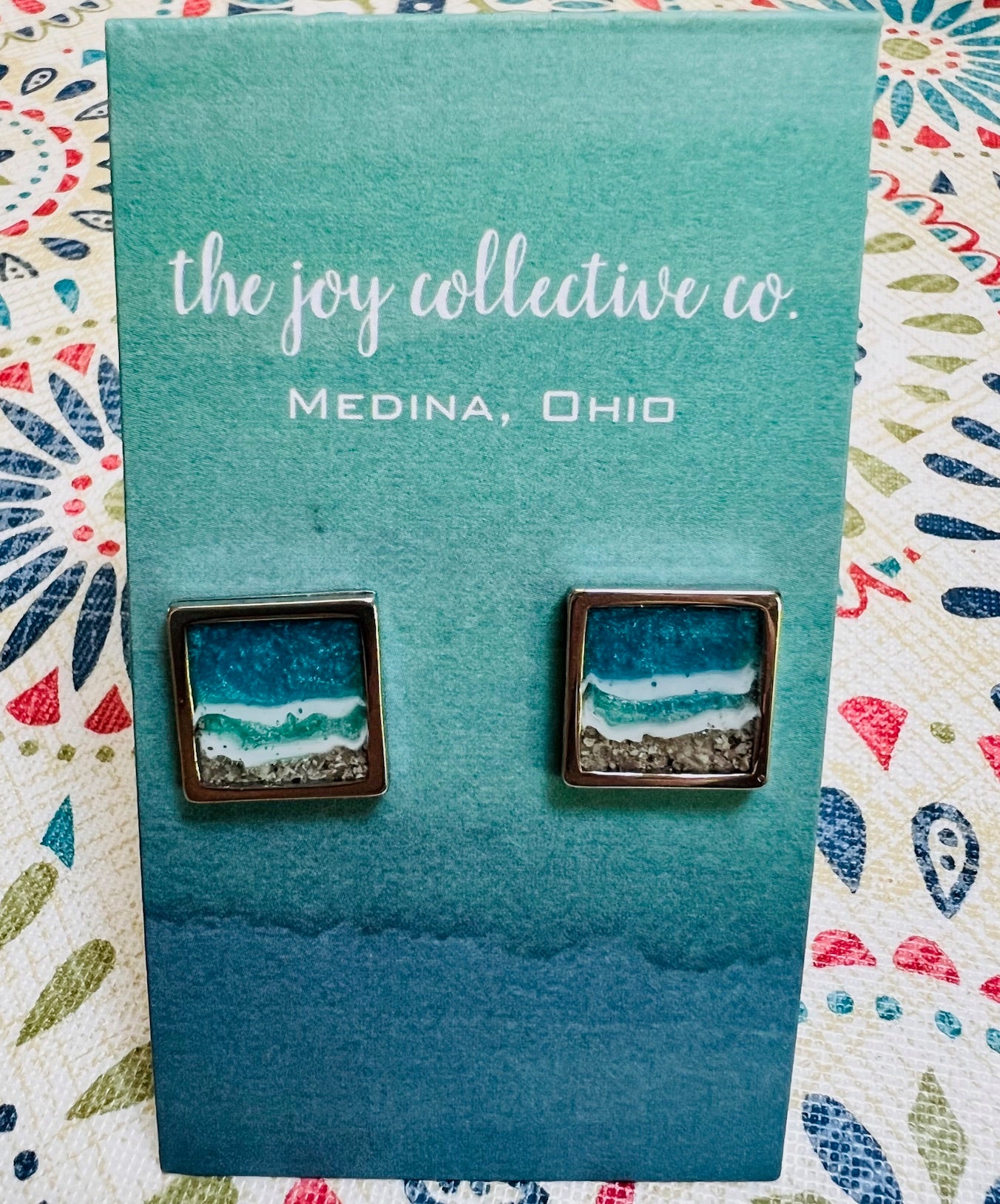 Beach Earrings - Teal, Mermaid Green & White Posts