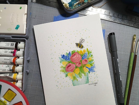 Children's Floral & Honeybee Watercolor Workshop Thursday July 25, 2024